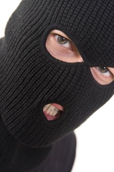 evil criminal wearing military mask