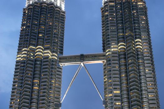 The famous connecting bridge between the Petronas Twin Towers in Kuala Lumpur, Malaysia