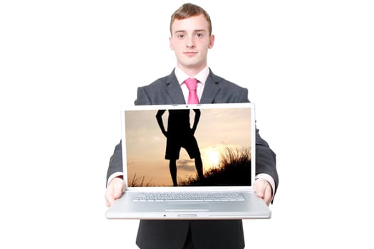 Business man with a laptop