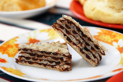 two  pieces of sweet homemade wafer cakes