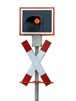 European traffic stoplight. St. Andreas Railway Crossing.