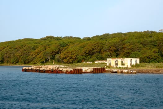 Sea scenery - old pier (stage) near Vladivostok.