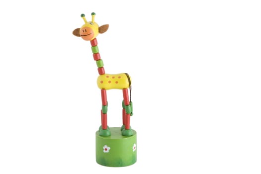 front view of wooden toy, colored giraffe