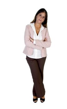 lady with folded legs and hands isolated with white background