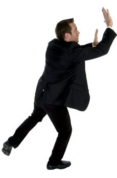 businessman standing on one steps with white background