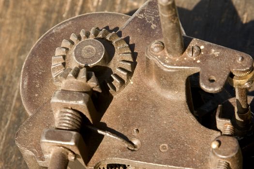 close up of rusty mechanism with interlocking gear