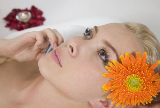 woman getting massage on isolated background