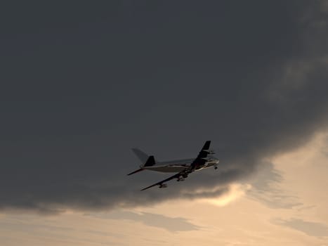An airplane that is flying high in the sky.