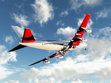An airplane that is flying high in the sky.