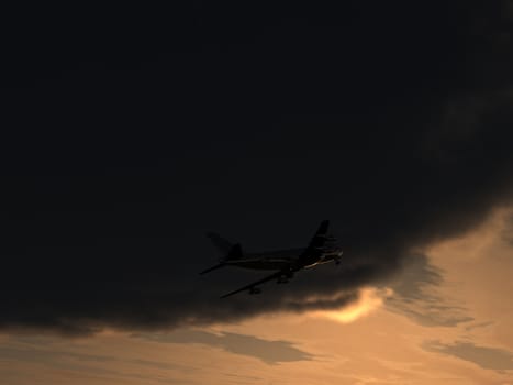 An airplane that is flying high in the sky.