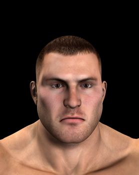 The face of a very tough and burly looking man.