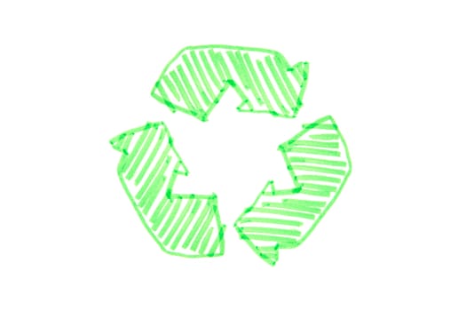 A drawn recycle logo on white