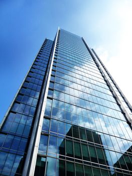 A shiny glass building in Londons Docklands.