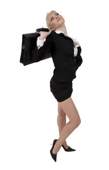 businesswoman holding office-bag on white background