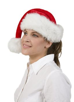 smiling santa woman on isolated background