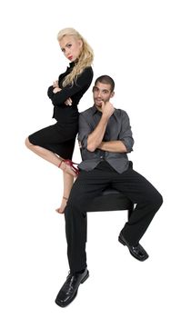 couple looking into the camera on white background