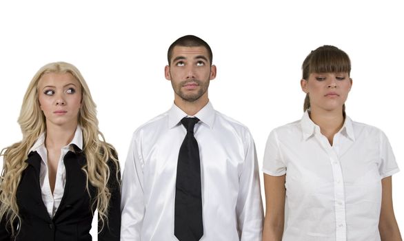 corporate people expressing differently on white background