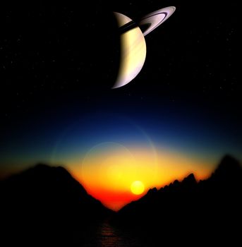 A view of an alien landscape and sky.