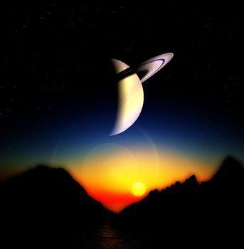 A view of an alien landscape and sky.