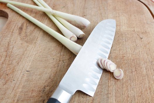 Lemon grass isolated on a wooden bg