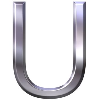 3d silver letter U isolated in white