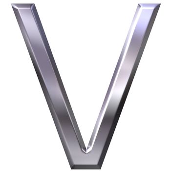 3d silver letter V isolated in white