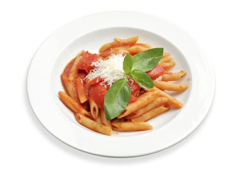 Simple rigatoni pasta dish with tomato sauce