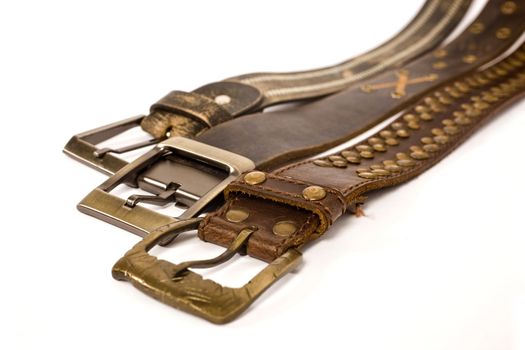 fashionable belts on isolated background
