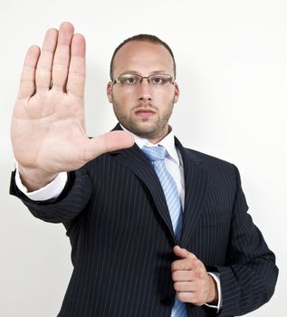 stoping businessman on isolated background
