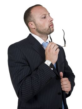 thinking businessman with spectacle on isolated background

