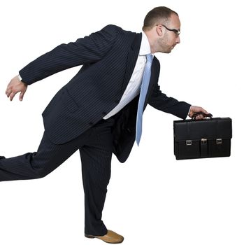 running businessman on isolated background


