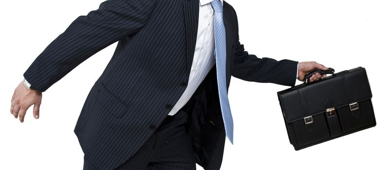 man with leather bag on isolated background


