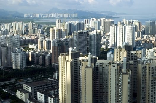 Chinese metropolis - Shenzhen, modern city full of skyscrapers, office buildings, hotels and residential areas.