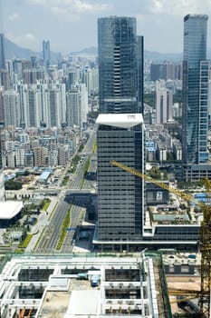 Chinese metropolis - Shenzhen, modern city full of skyscrapers, office buildings, hotels and residential areas.