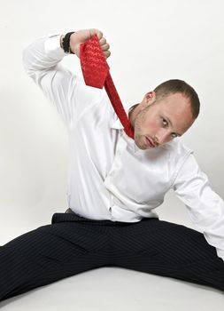 man hanged with tie on isolated background
