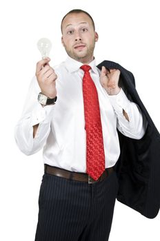 man with bulb on isolated background
