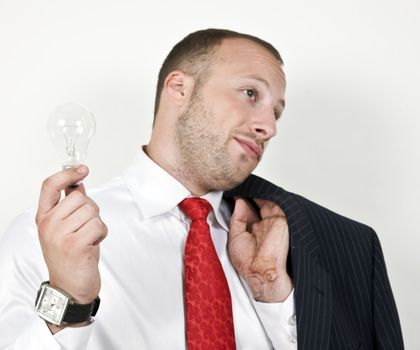 man with bulb on isolated background

