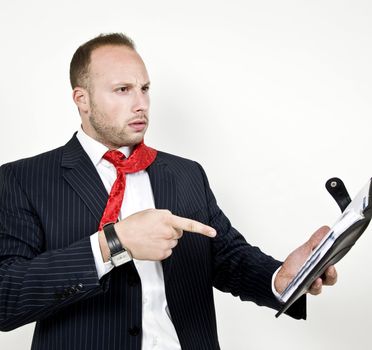 businessman showing document on isolated background
