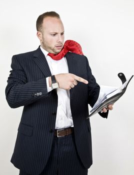 businessman looking folder on isolated background

