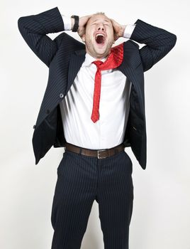 screaming businesman on isolated background
