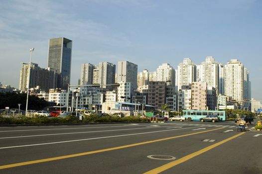 China, Guangdong province, Shenzhen city. Modern residential area and office buildings in Futian district.