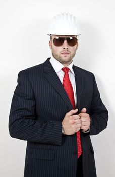 architect with goggles on isolated background
