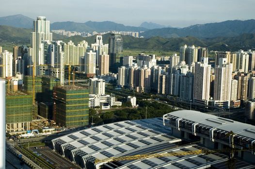 Chinese metropolis - modern Shenzhen city with office's skyscrapers, hotels and residential buildings.