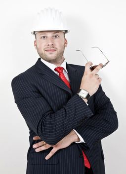 architect with goggles on isolated background
