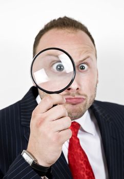 male with magnifier on isolated background
