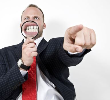 male with magnifier on isolated background
