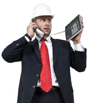 male attending phone call on isolated background
