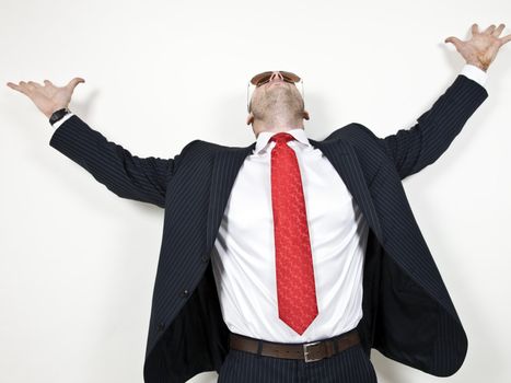 adult with arms outstretched on isolated background
