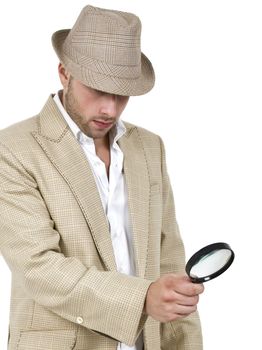 detective and magnifier on isolated background
