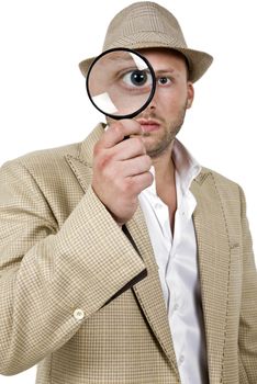 magnified eye of detective
